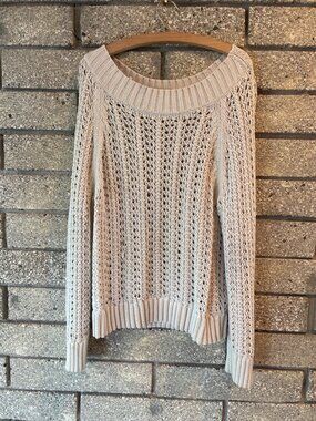 J.Crew Womens Beige Open Knit Sweater M Cotton Lightweight Pullover